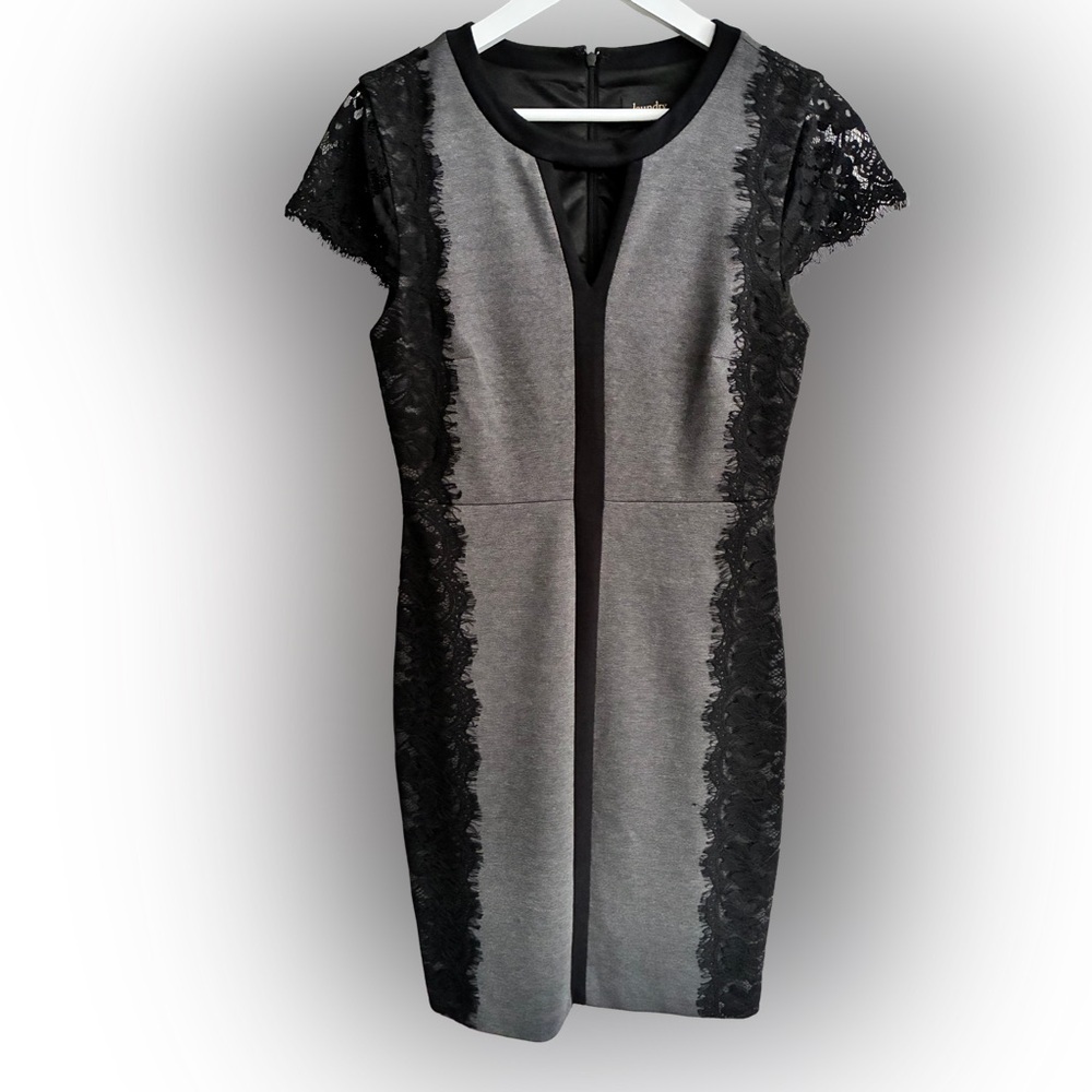 LAUNDRY Lace Trimmed Dress | S | Grey and Black